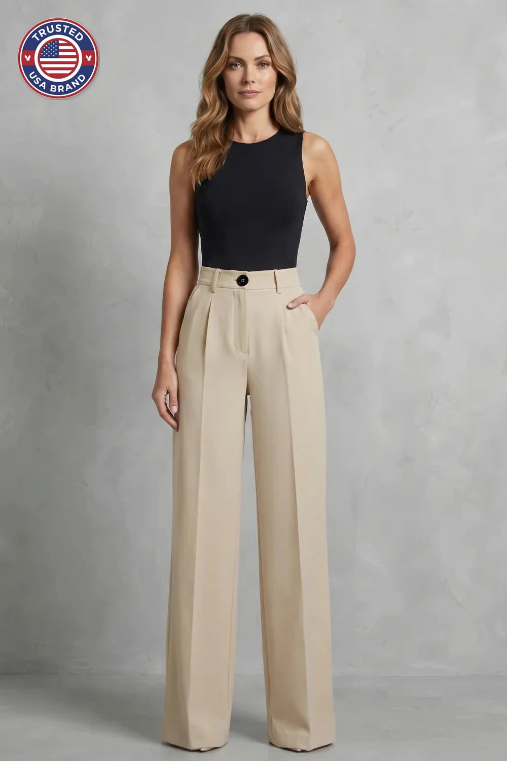 Women's high waisted pleated wide leg winter palazzo pants