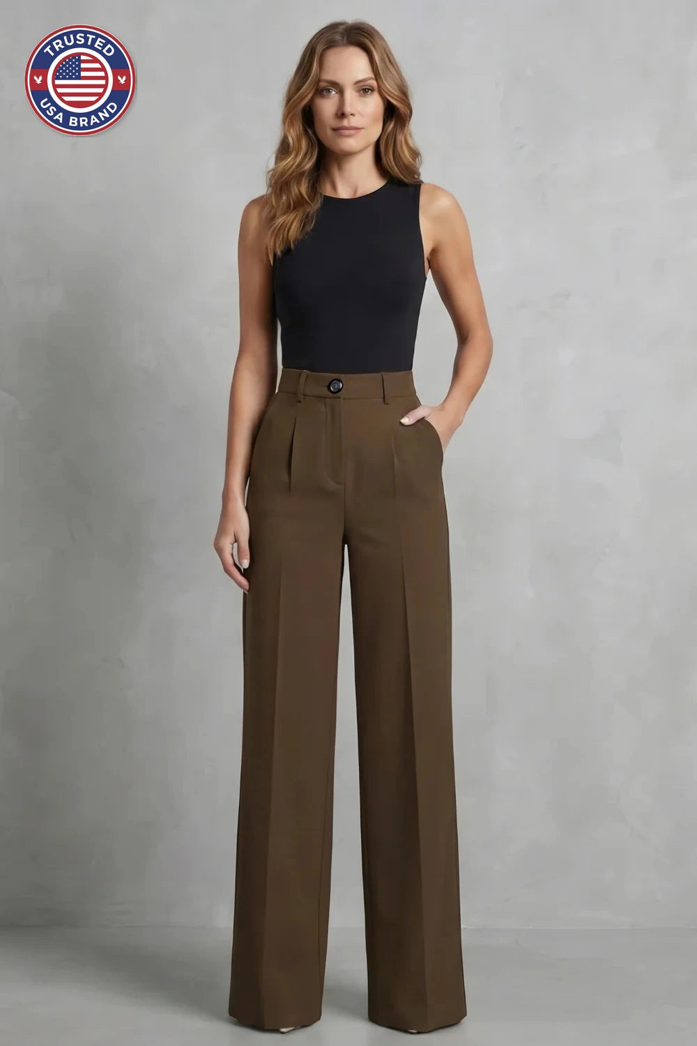 Women's high waisted pleated wide leg winter palazzo pants