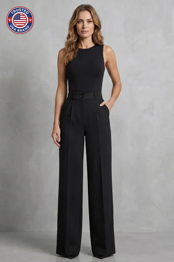 Women's high waisted pleated wide leg winter palazzo pants