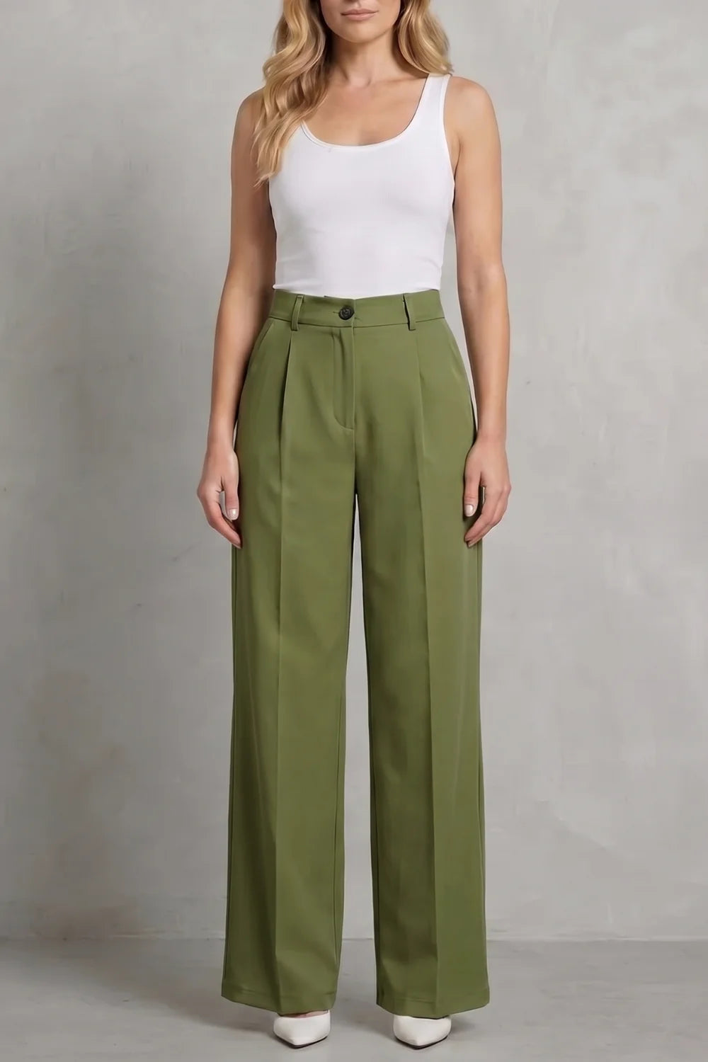 Women's high waisted straight leg winter tailored trousers in Army green