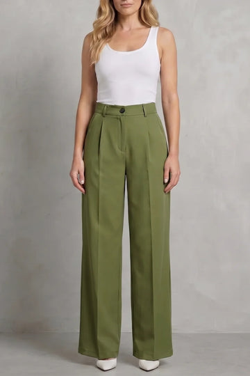Women's high waisted straight leg winter tailored trousers in Army green
