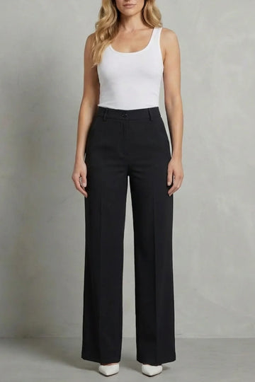 Women's high waisted straight leg winter tailored trousers in Black