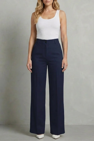 Women's high waisted straight leg winter tailored trousers in Navy blue