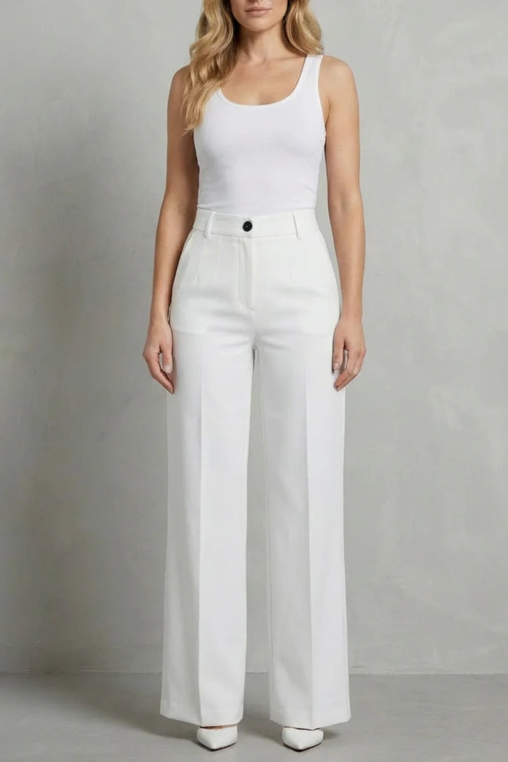 Women's high waisted straight leg winter tailored trousers in White