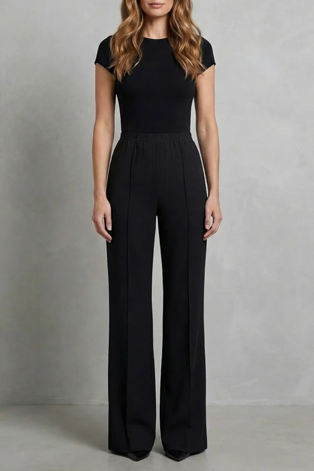 Women's tailored high waisted winter palazzo pants in Black