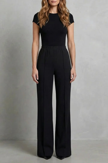 Women's tailored high waisted winter palazzo pants in Black