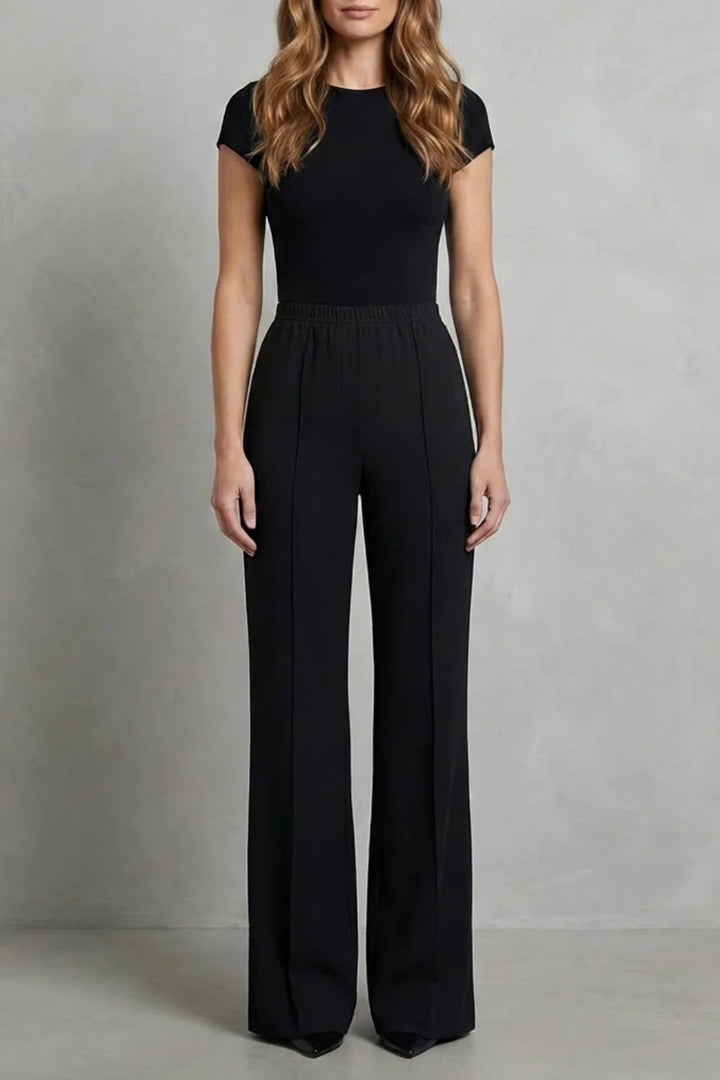 Women's tailored high waisted winter palazzo pants in Black
