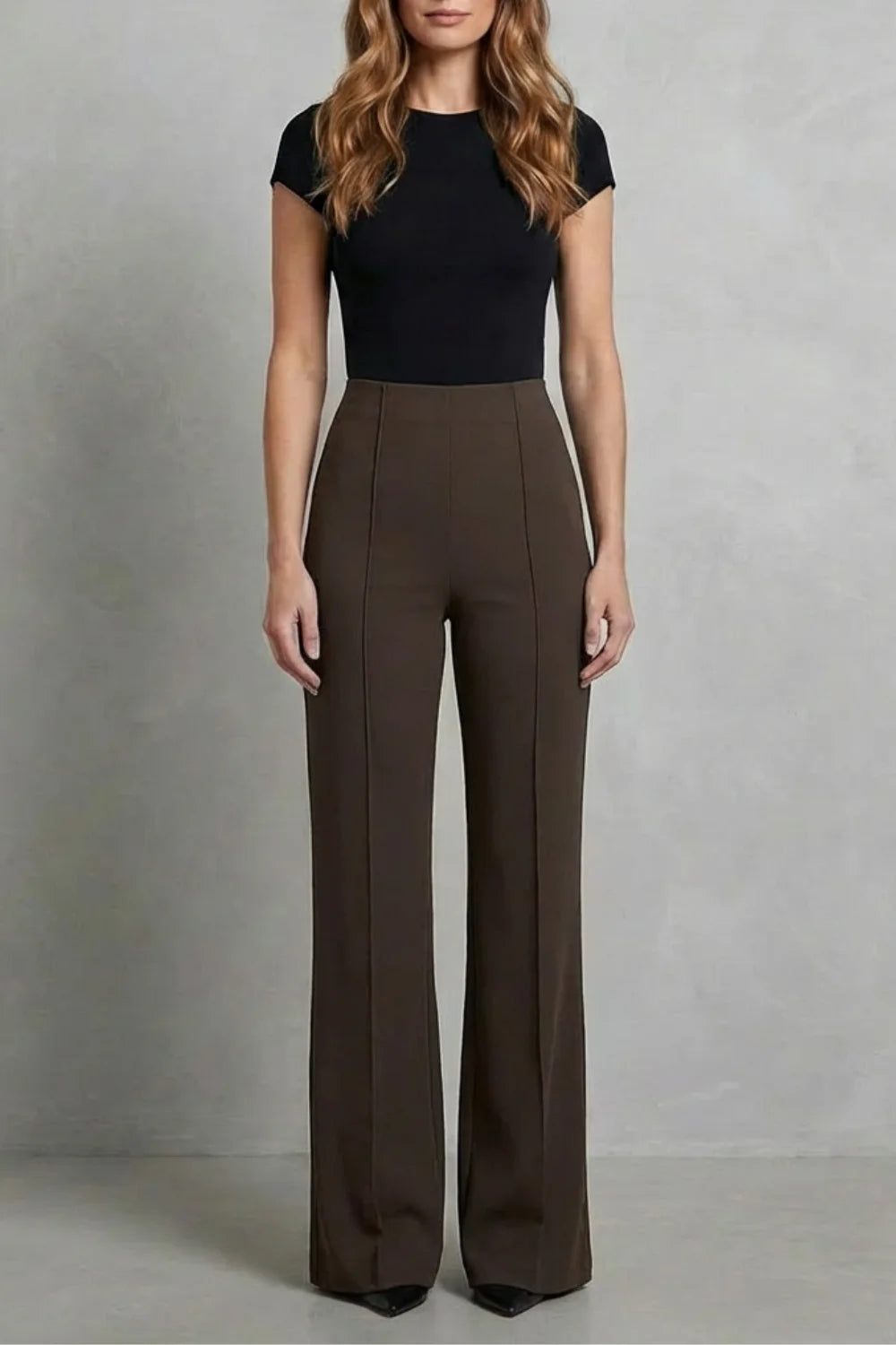 Women's tailored high waisted winter palazzo pants in Brown