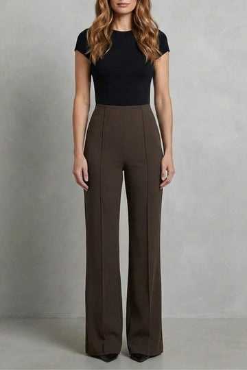 Women's tailored high waisted winter palazzo pants in Brown