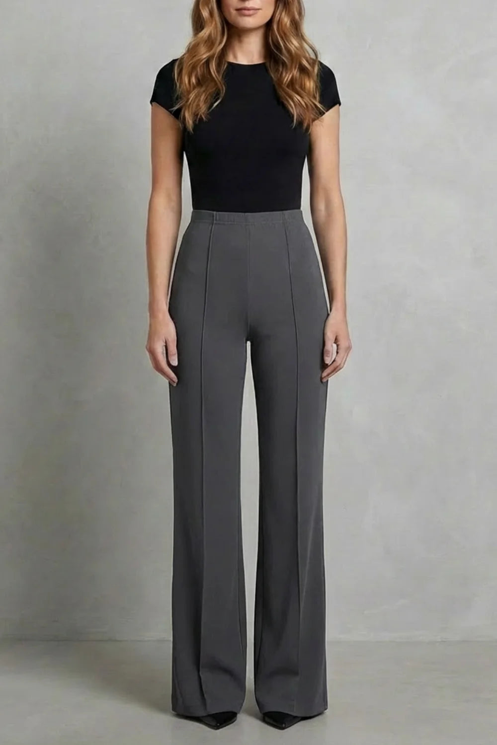 Women's tailored high waisted winter palazzo pants in Gray
