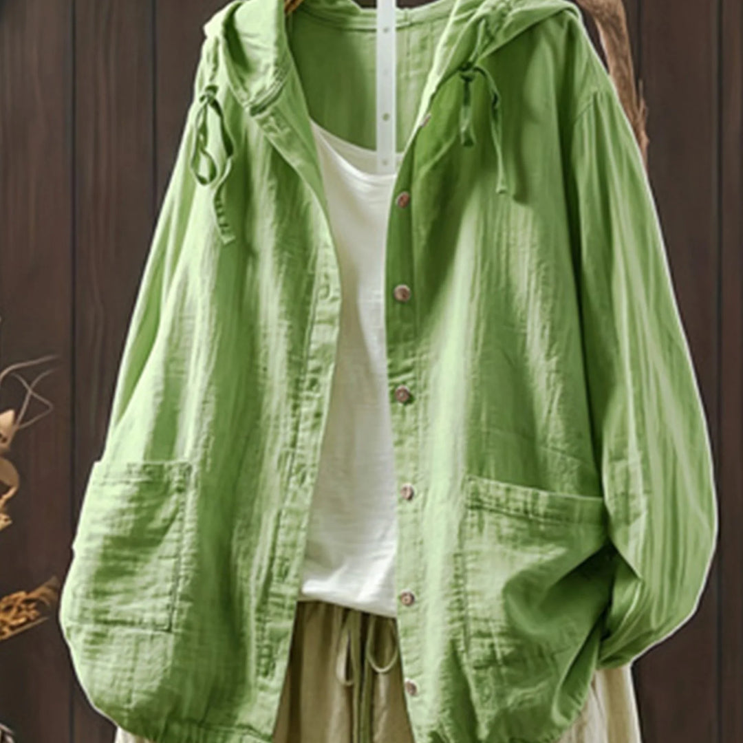 Women's hooded button-up winter puffer jacket in Burgundy