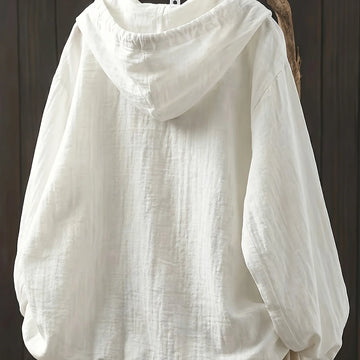 Women's hooded button-up winter puffer jacket in Milky