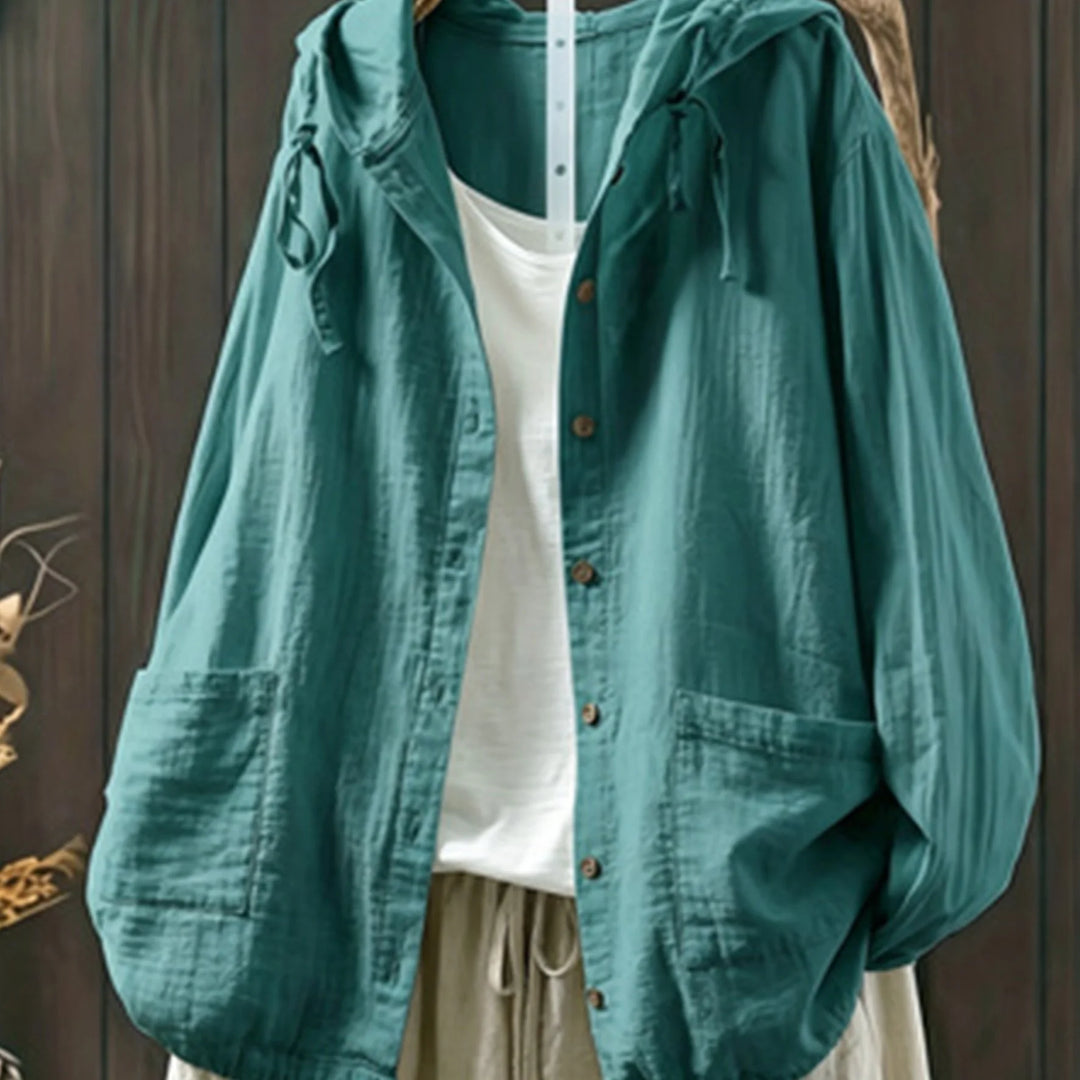 Women's hooded button-up winter puffer jacket in Navy Blue