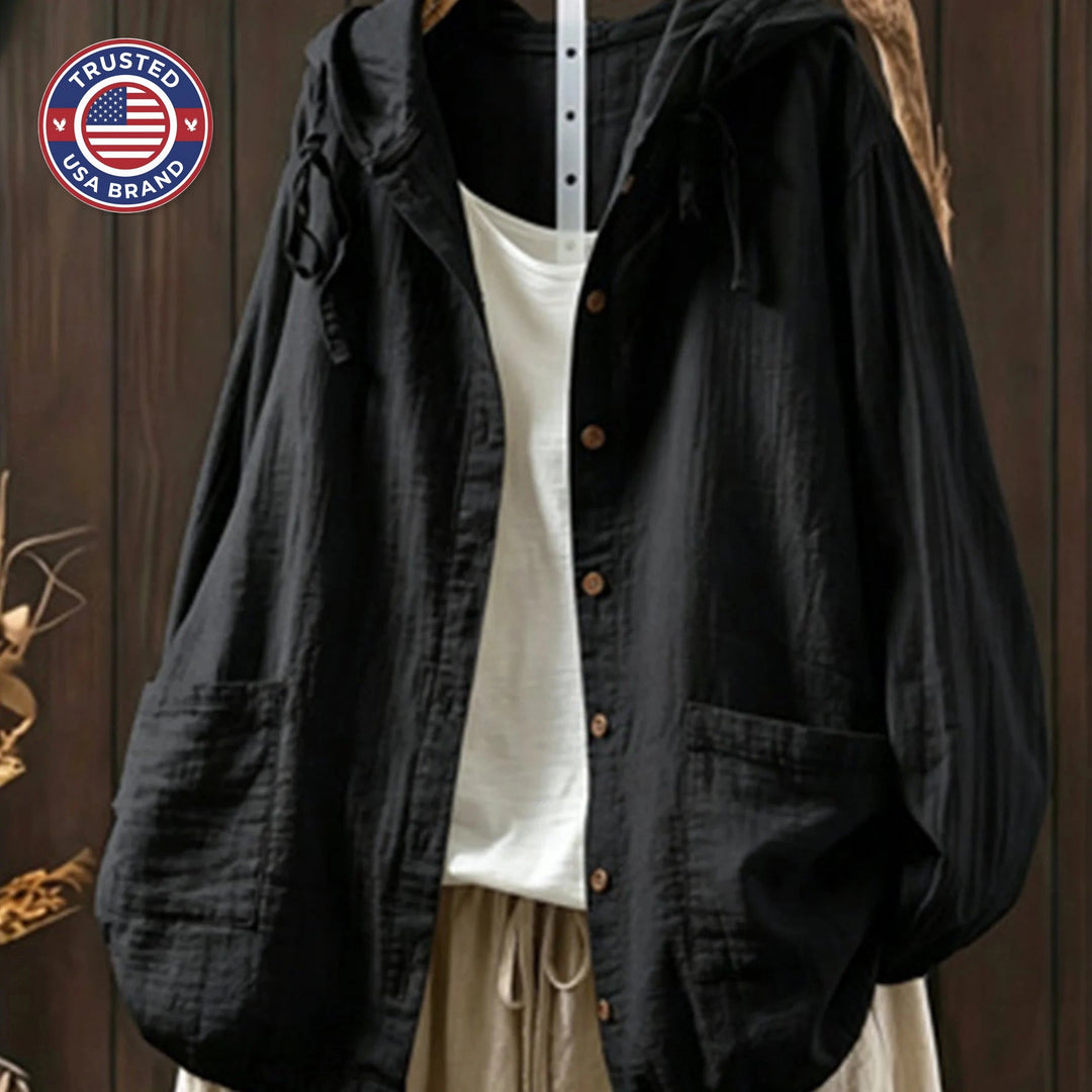 Women's hooded button-up winter puffer jacket in Peach