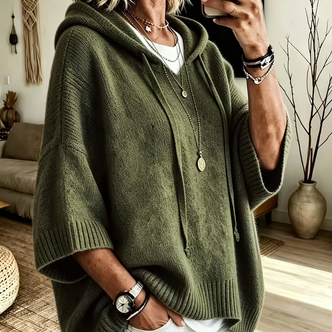 Women's comfy knit winter hoodie with sleeves in Fern Green