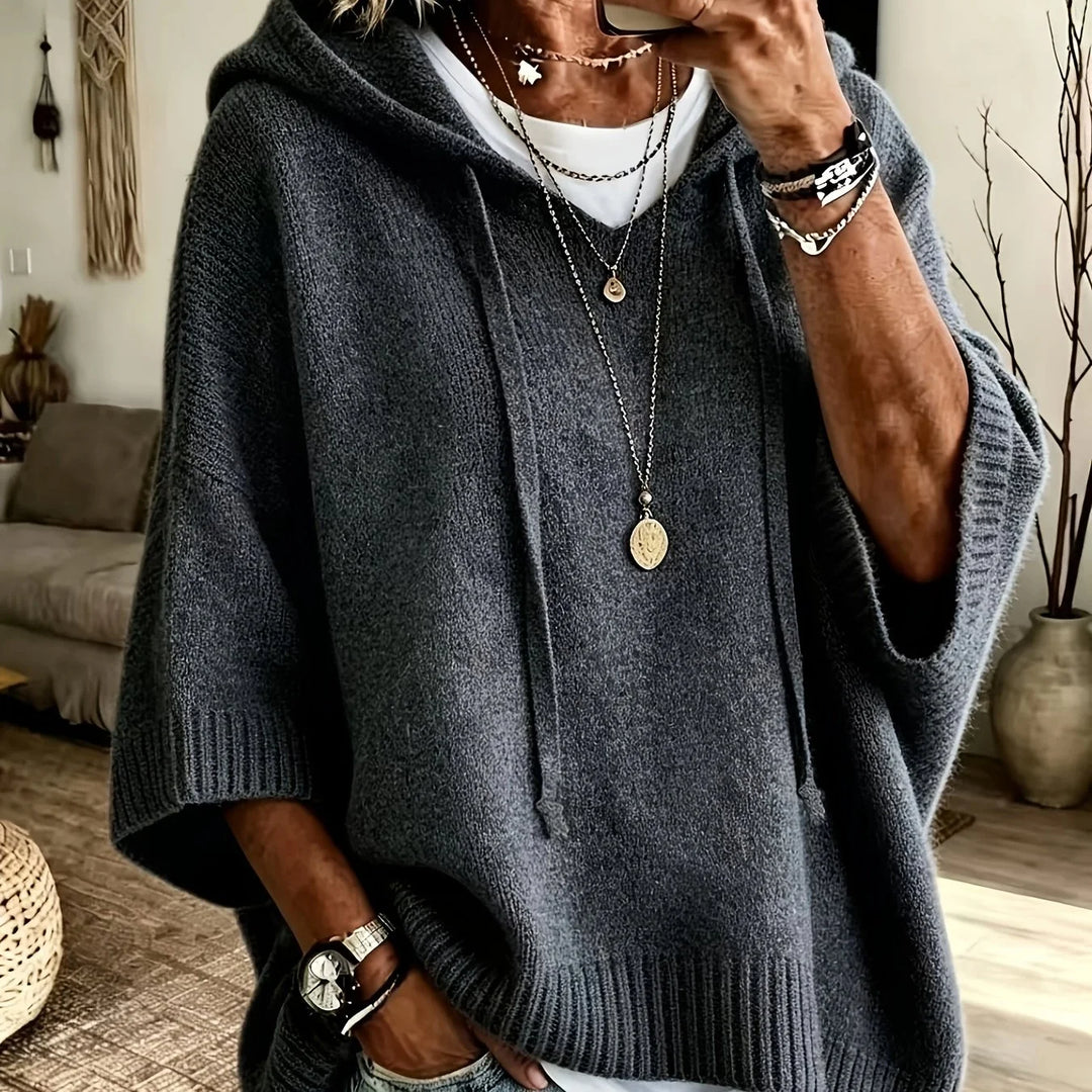 Women's comfy knit winter hoodie with sleeves in Grey