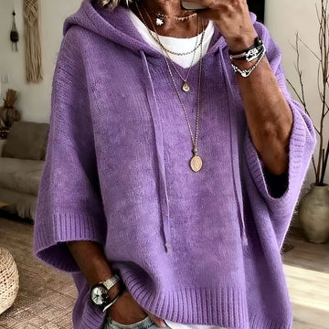 Women's comfy knit winter hoodie with sleeves in Purple