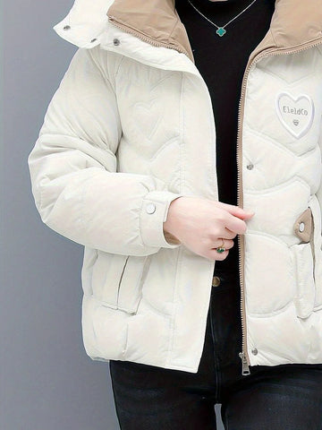Women's hooded winter puffer jacket with padded construction in White