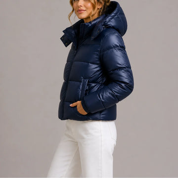 Women's winter quilted coat hooded lightweight puffer in Navy