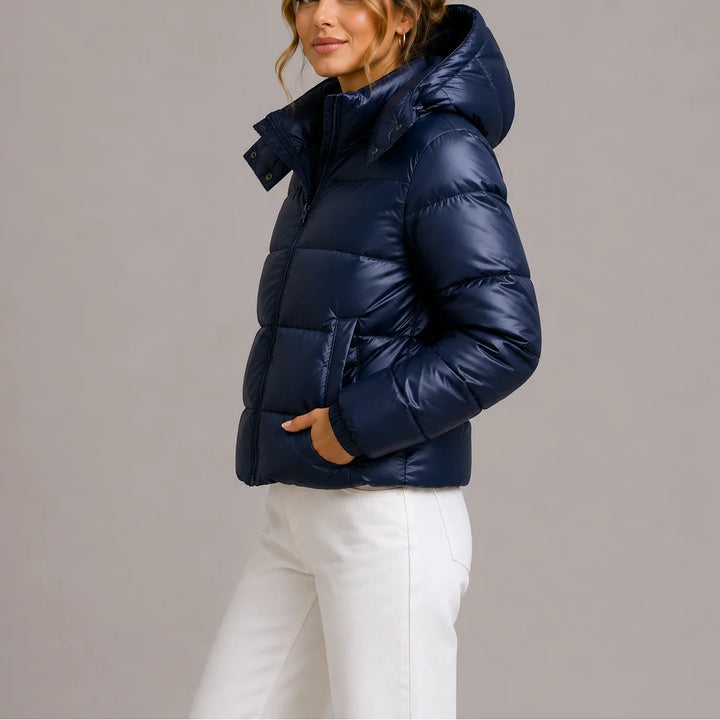 Women's winter quilted coat hooded lightweight puffer in Navy