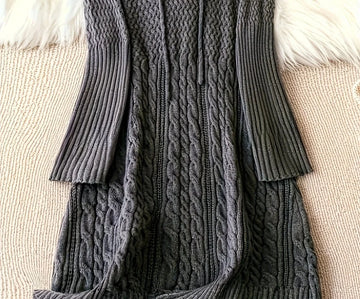 Women's hooded winter sweater dress with long sleeves in Grey