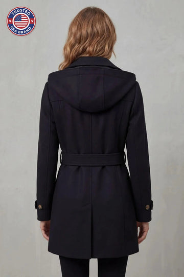 Women's hooded winter trench coat, custom tailored fit