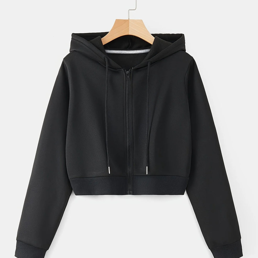 Women's comfy zip-up winter hoodie with drawstrings in Black