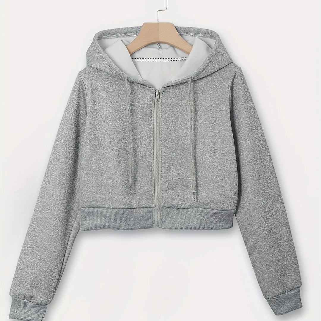 Women's comfy zip-up winter hoodie with drawstrings in Heather Grey
