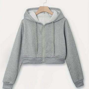 Women's comfy zip-up winter hoodie with drawstrings in Heather Grey