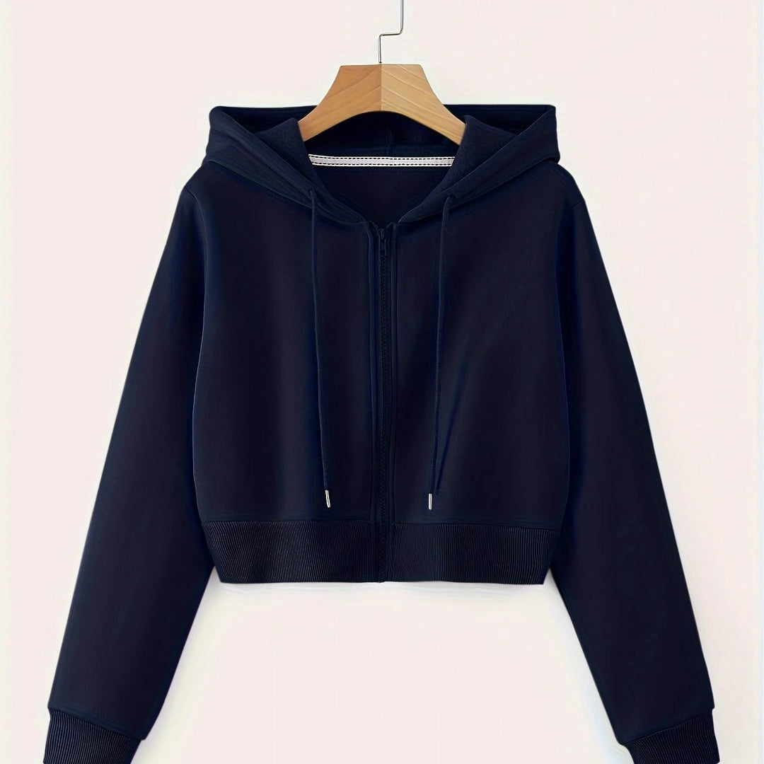 Women's comfy zip-up winter hoodie with drawstrings in Navy