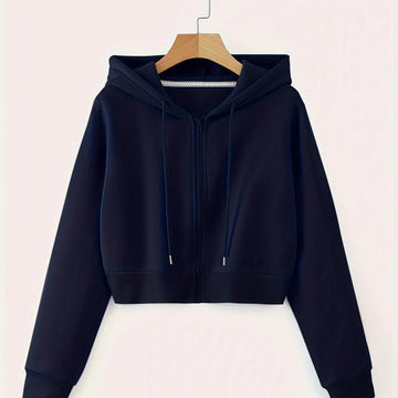 Women's comfy zip-up winter hoodie with drawstrings in Navy