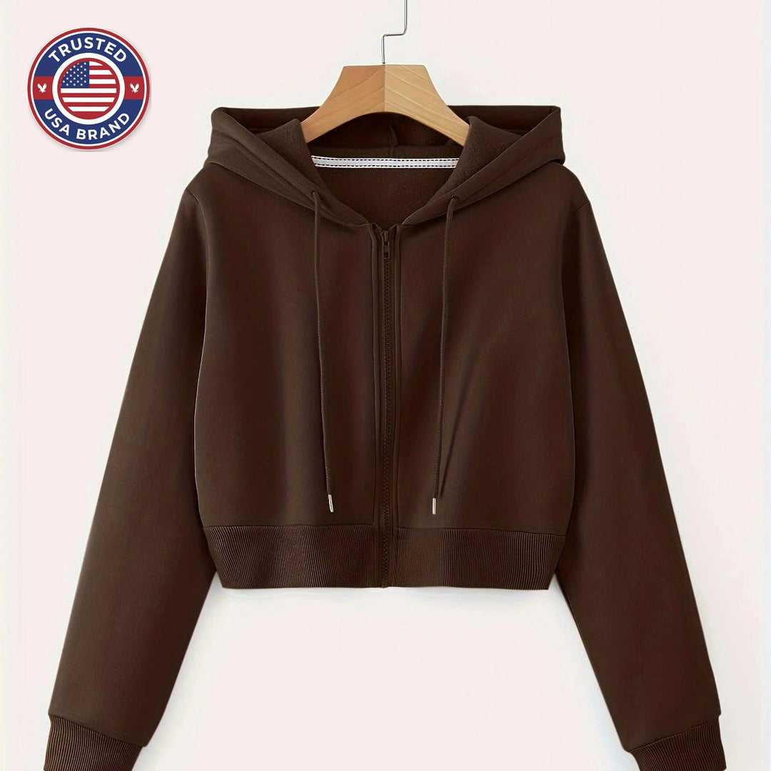 Women's comfy zip-up winter hoodie with drawstrings in White