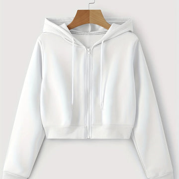 Women's comfy zip-up winter hoodie with drawstrings in White