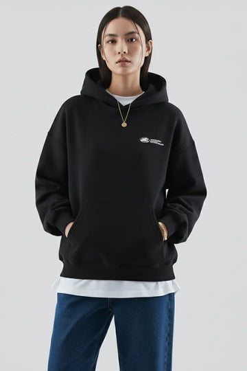 Women’s Hoodie with Front Print and Pullover Design - Black