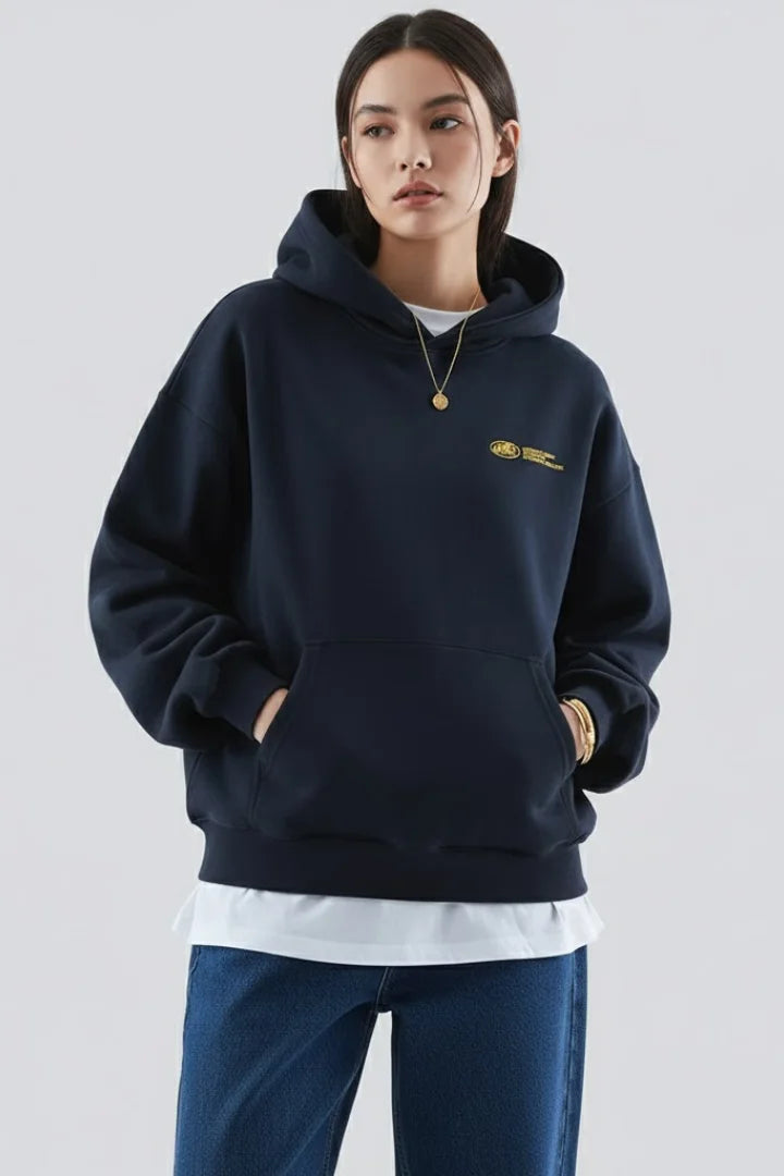 Women’s Hoodie with Front Print and Pullover Design - Black