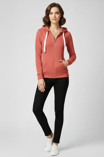 Women’s Hoodie with Front Zipper and Kangaroo Pockets - Light Blue