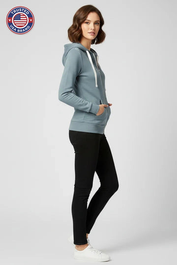 Women’s Hoodie with Front Zipper and Kangaroo Pockets - Light Blue