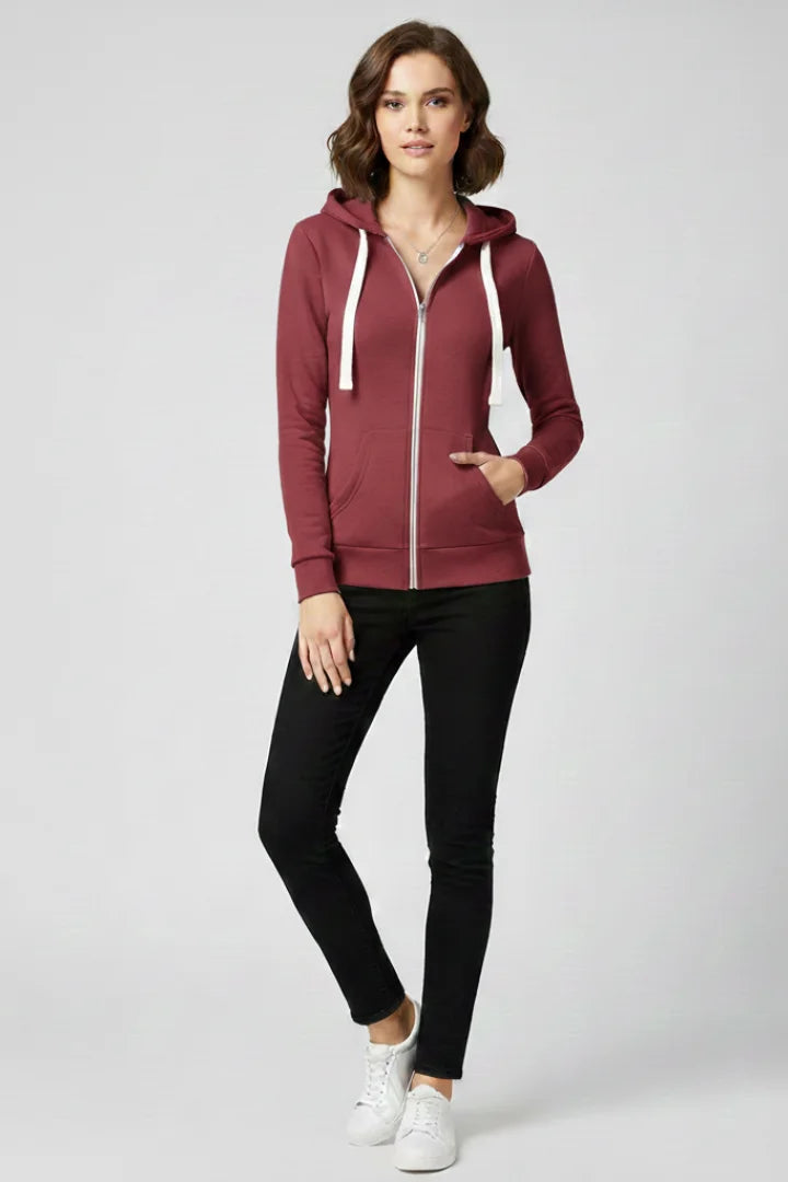 Women’s Hoodie with Front Zipper and Kangaroo Pockets - Light Blue