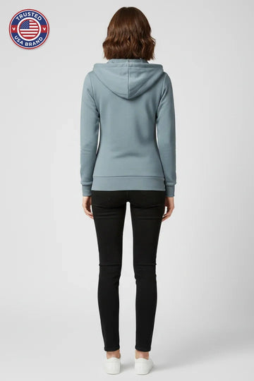 Women’s Hoodie with Front Zipper and Kangaroo Pockets - Light Blue