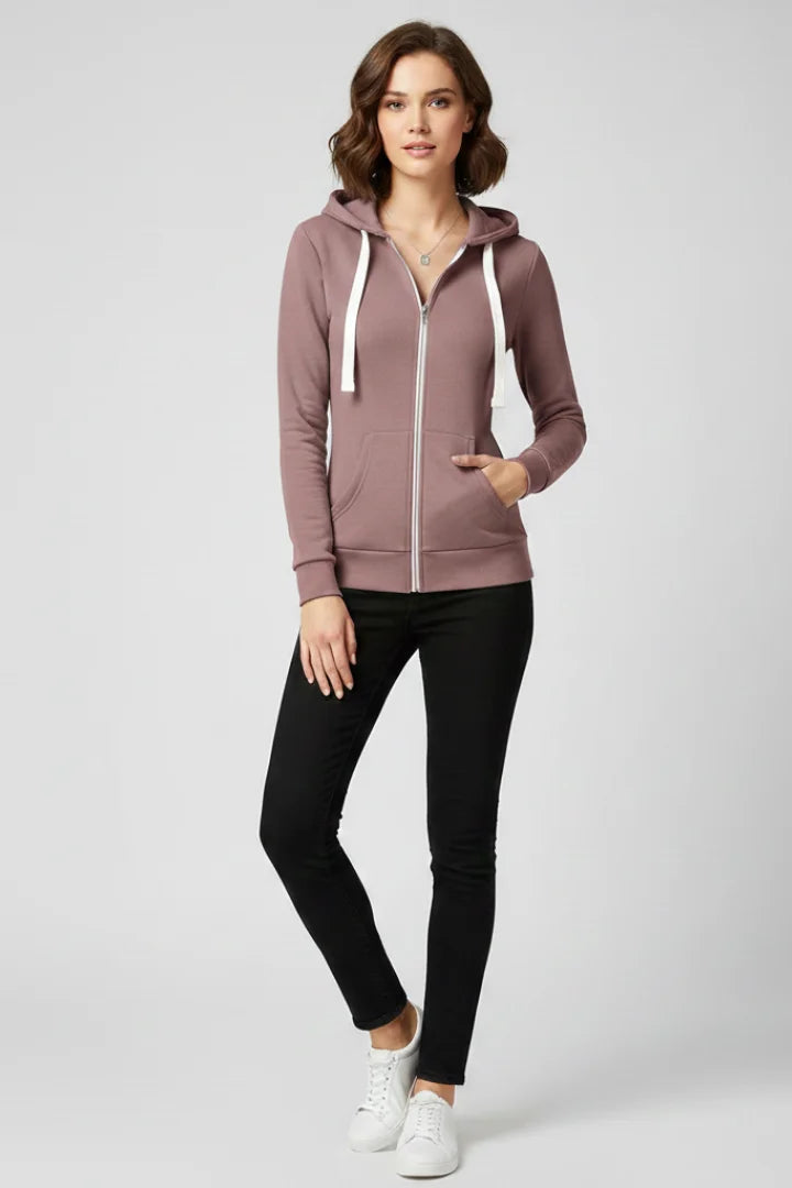 Women’s Hoodie with Front Zipper and Kangaroo Pockets - Light Blue