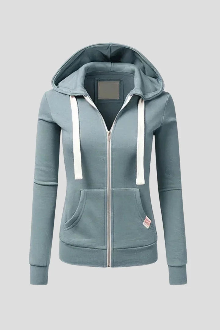 Women’s Hoodie with Front Zipper and Kangaroo Pockets - Light Blue