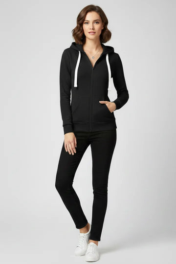 Women’s Hoodie with Front Zipper and Kangaroo Pockets - Light Blue