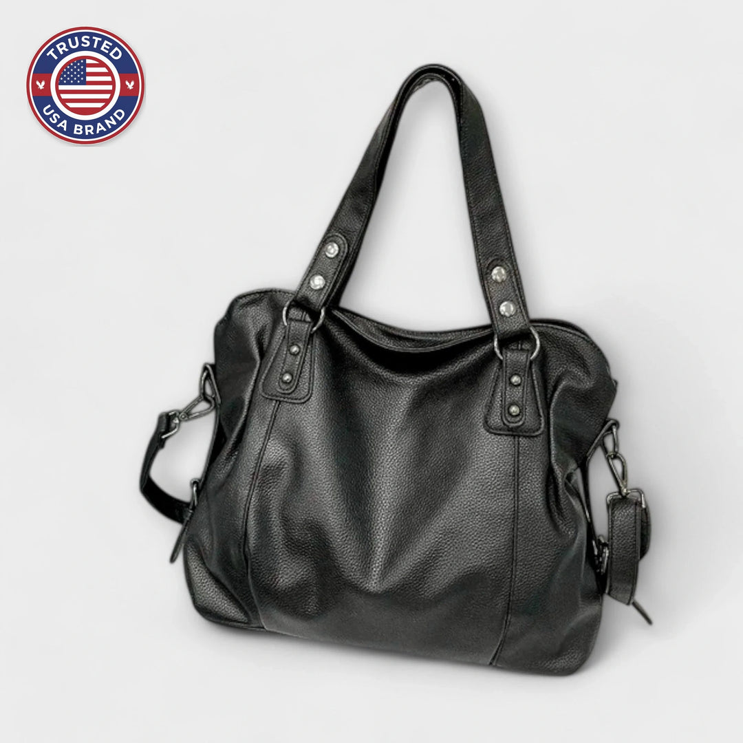 Women's Large Capacity Vegan Leather Shoulder Bag - Beige