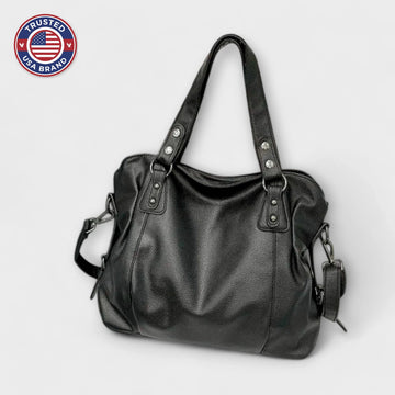 Women's Large Capacity Vegan Leather Shoulder Bag - Beige