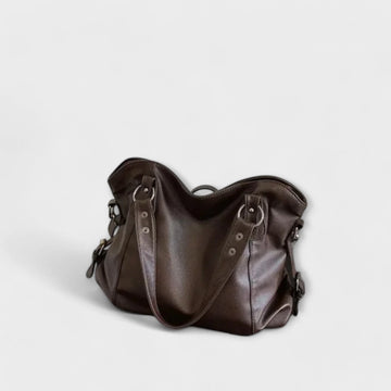Women's Large Capacity Vegan Leather Shoulder Bag - Beige