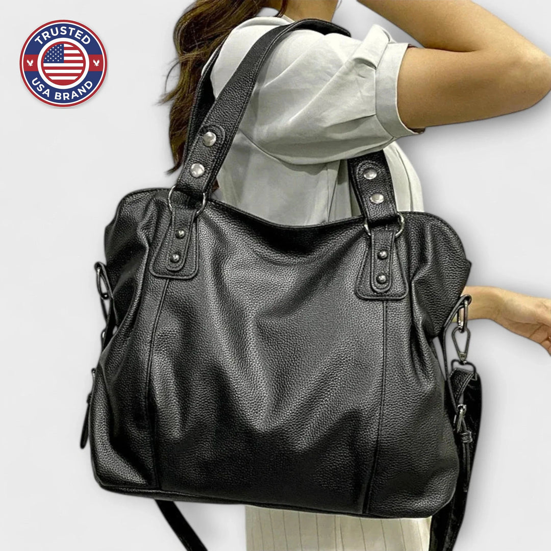 Women's Large Capacity Vegan Leather Shoulder Bag - Beige