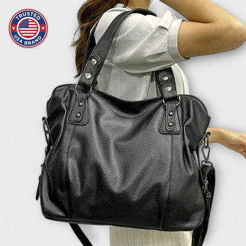 Women's Large Capacity Vegan Leather Shoulder Bag - Beige