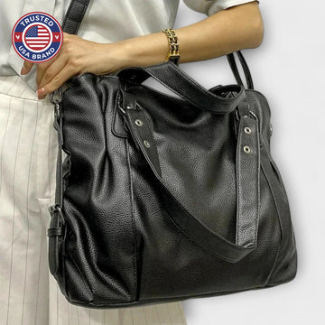 Women's Large Capacity Vegan Leather Shoulder Bag - Beige
