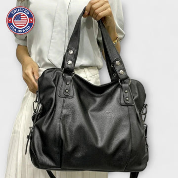 Women's Large Capacity Vegan Leather Shoulder Bag - Beige
