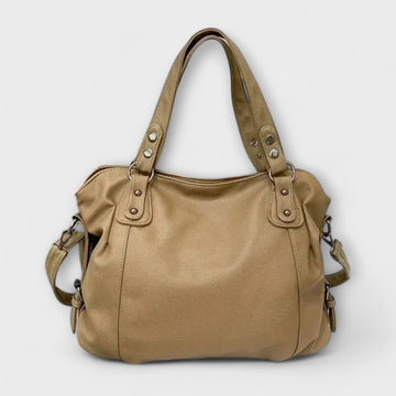 Women's Large Capacity Vegan Leather Shoulder Bag - Beige